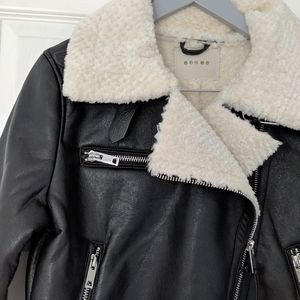 FAUX  BLACK LEATHER MOTO SHERPA JACKET BLANK NYC